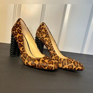 Jessica Simpson Leopard Print Heels with Black Beaded Block